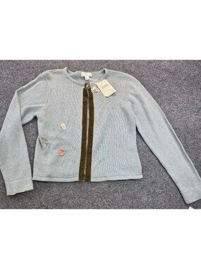 Vintage Portraits Leaf Detail Cardigan Sweater Size M Gray Fall Layering Preppy